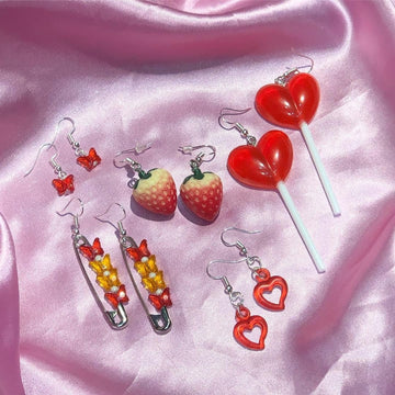 Y2K Jewelry Red Strawberry Lollipop Heart Pin Butterfly Earrings For Women Acrylic Vintage Harajuku Earring 90s Aesthetic Gifts daiiibabyyy
